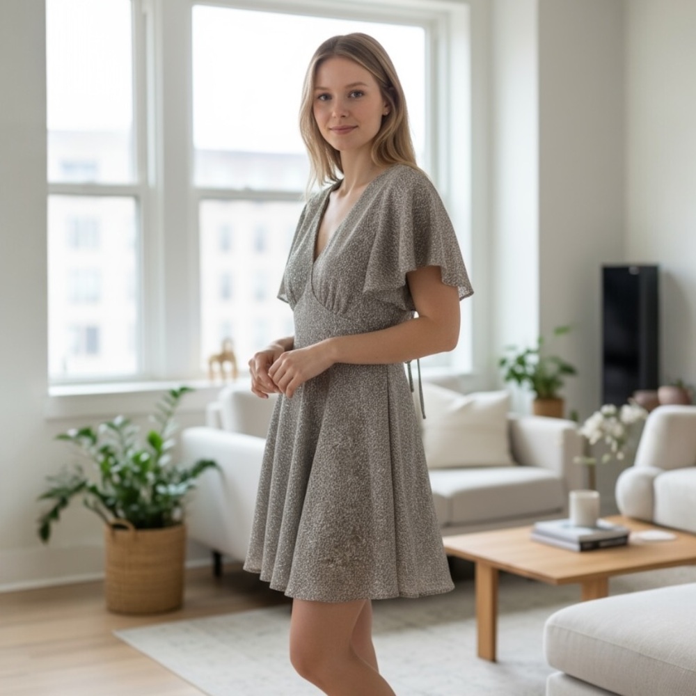 Flutter sleeve leopard dress